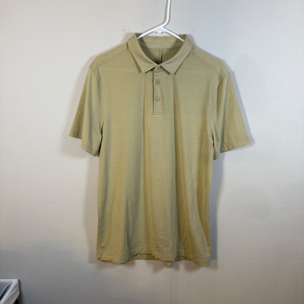 Lululemon Mens Short Sleeve Evolution Polo Shirt Olive Tan Khaki Size‎ Large